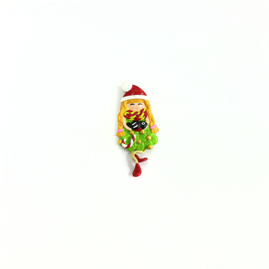 Polymer Clay Elf Girl Brooch – Handmade Christmas Lapel Pin