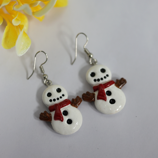 Polymer Clay Snowman Earrings – Christmas Dangle Jewelry – Handmade Holiday Earrings