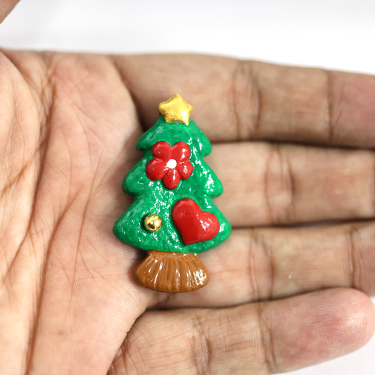 Polymer Clay Christmas Tree Figurine Pin – Handmade Holiday Brooch