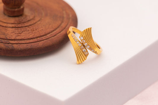 Golden Wave Crossover Ring