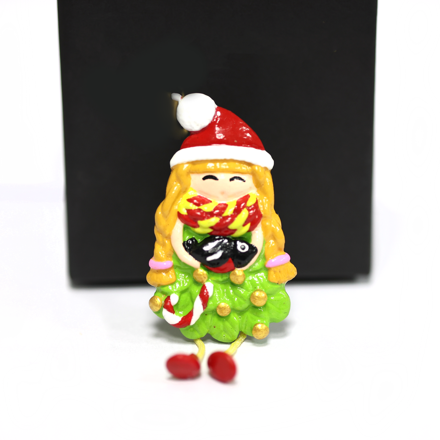 Polymer Clay Elf Girl Brooch – Handmade Christmas Lapel Pin