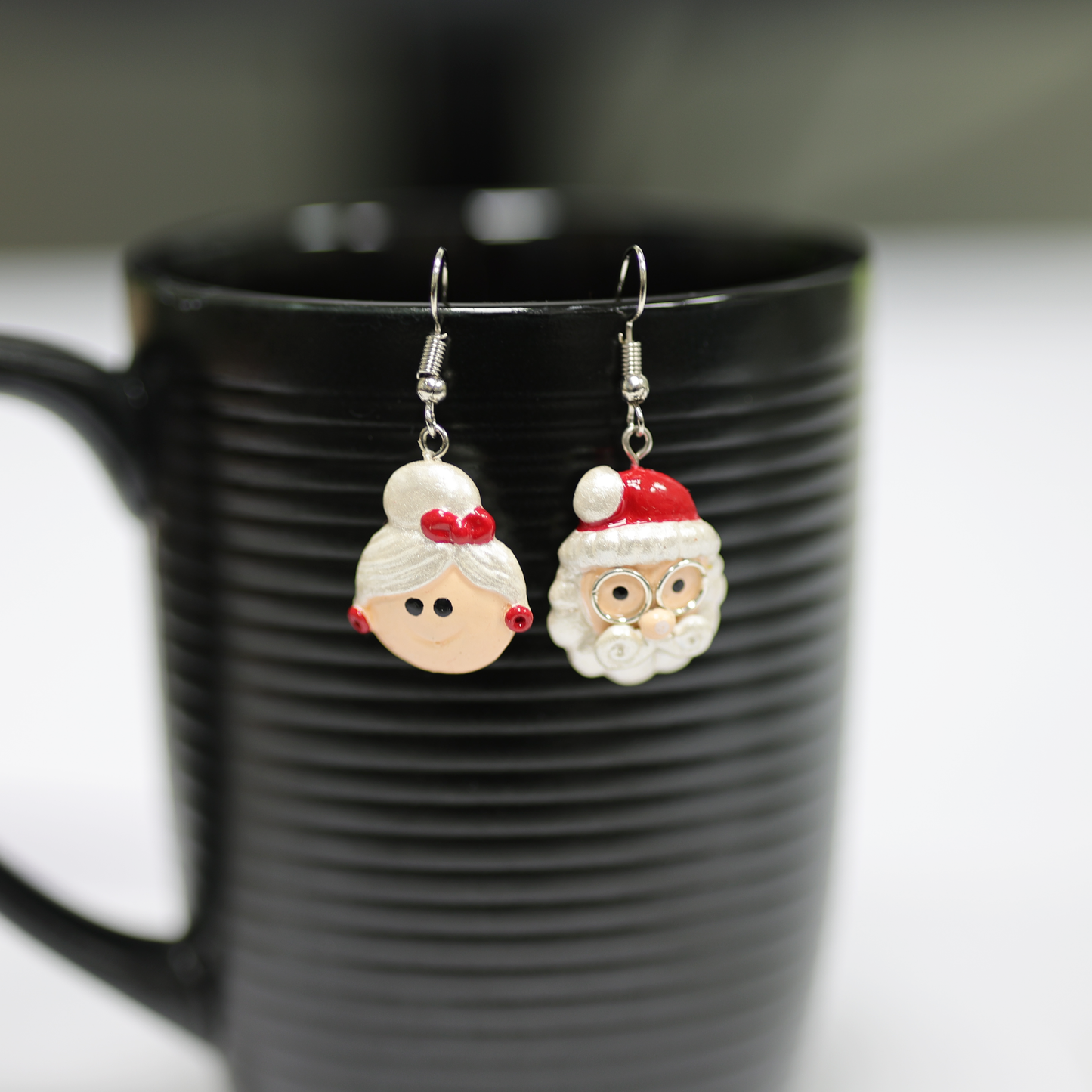 Polymer Clay Christmas Dangle Earrings, Mr and Mrs Santa Claus Design, Festive Jewelry