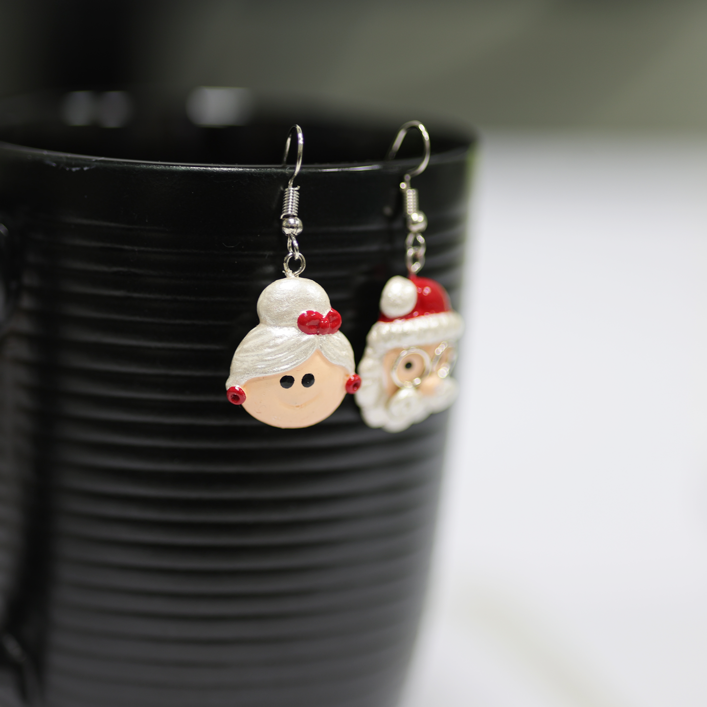 Polymer Clay Christmas Dangle Earrings, Mr and Mrs Santa Claus Design, Festive Jewelry