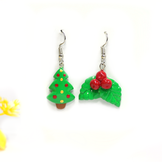 Polymer Clay Christmas Tree Earrings – Handmade Xmas Dangle Earrings