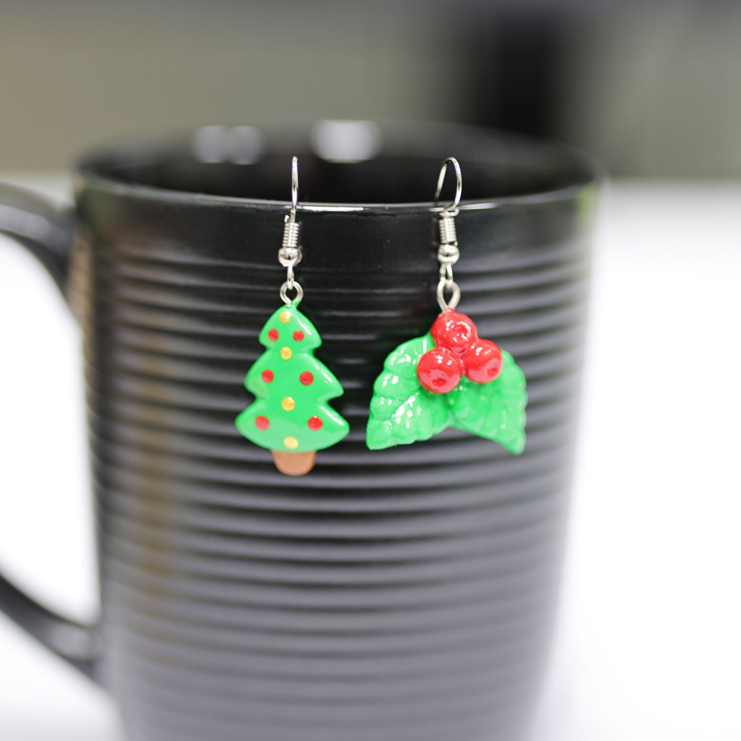 Polymer Clay Christmas Tree Earrings – Handmade Xmas Dangle Earrings