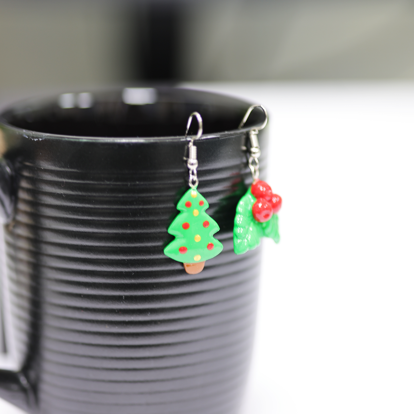Polymer Clay Christmas Tree Earrings – Handmade Xmas Dangle Earrings