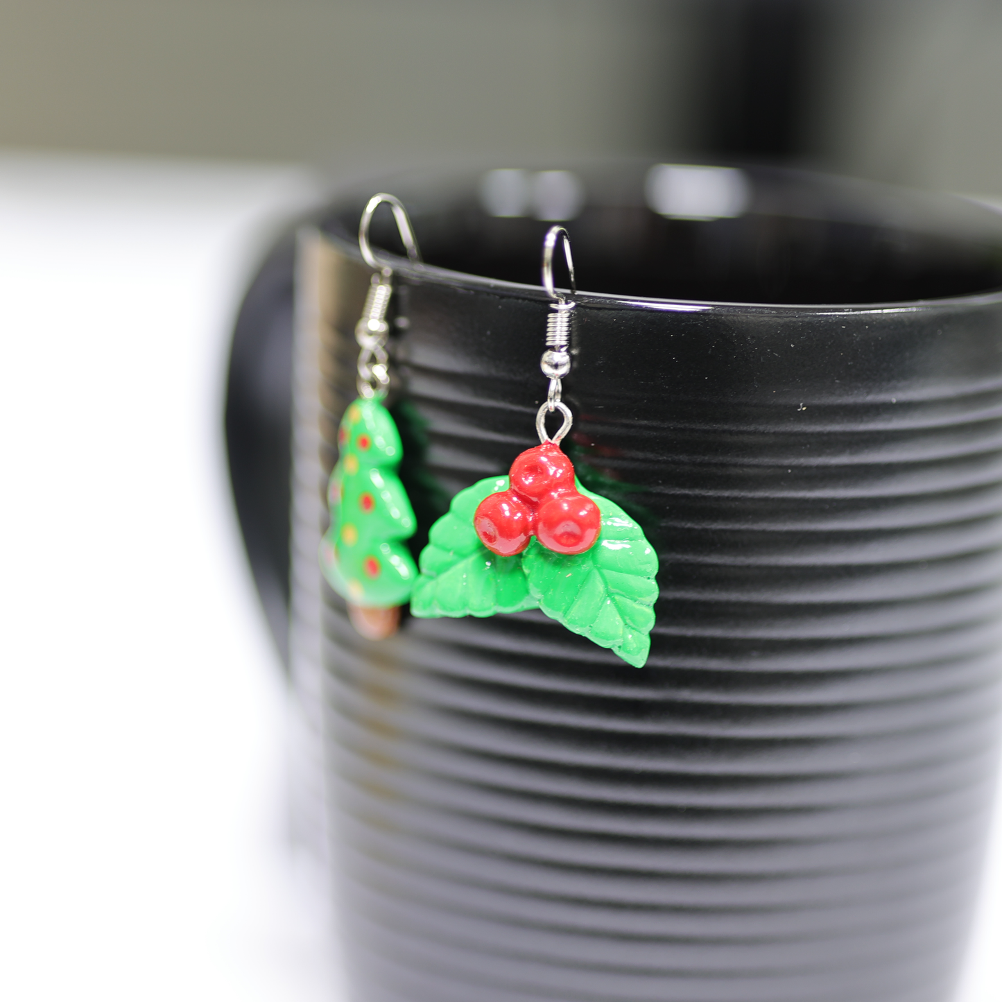 Polymer Clay Christmas Tree Earrings – Handmade Xmas Dangle Earrings