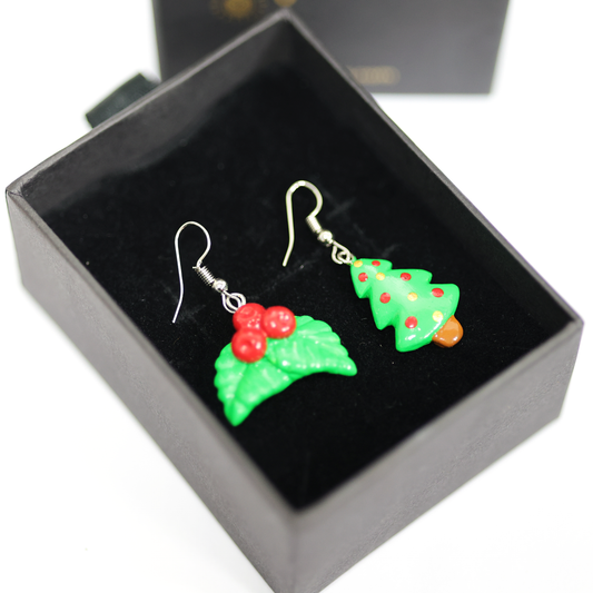 Polymer Clay Christmas Tree Earrings – Handmade Xmas Dangle Earrings