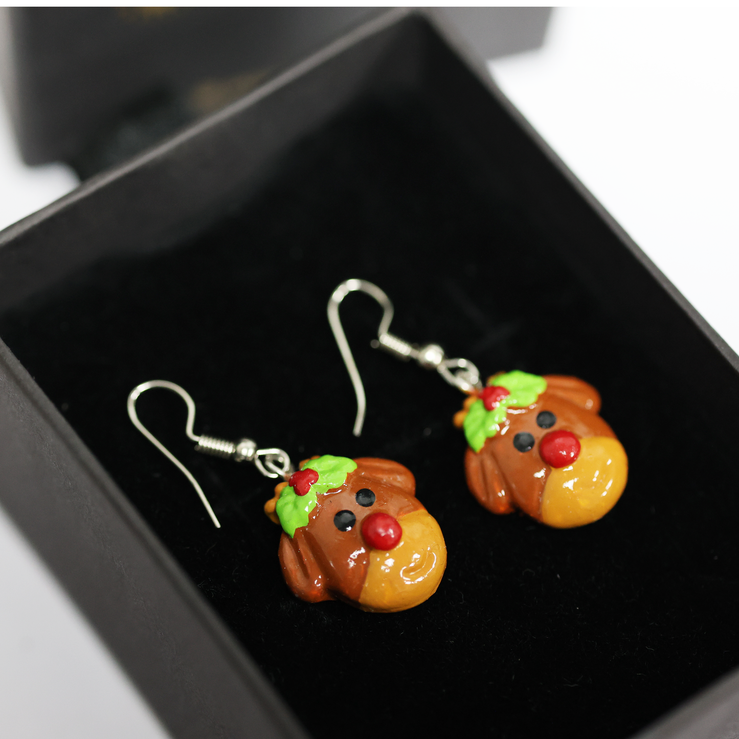 Rudolph the Red-Nosed Reindeer Earrings – Handmade Christmas Dangle Jewelry