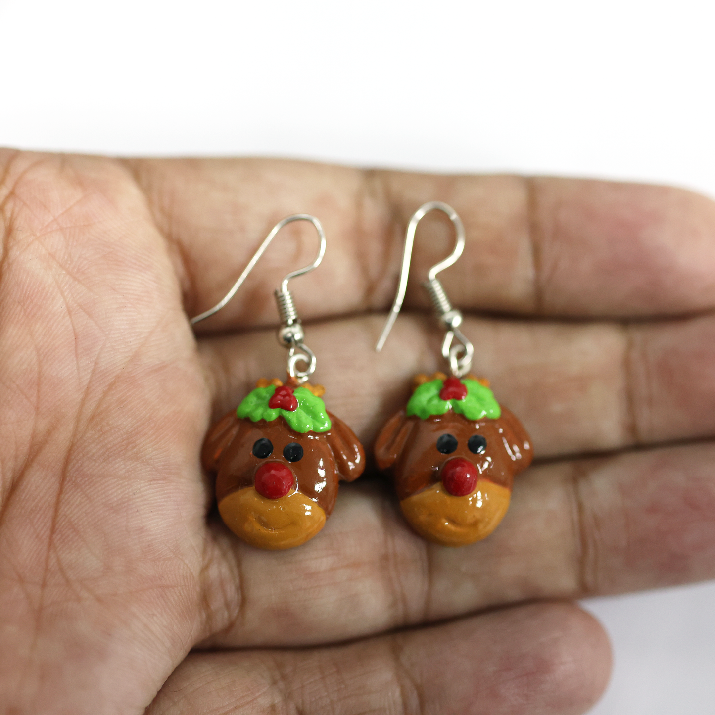 Rudolph the Red-Nosed Reindeer Earrings – Handmade Christmas Dangle Jewelry