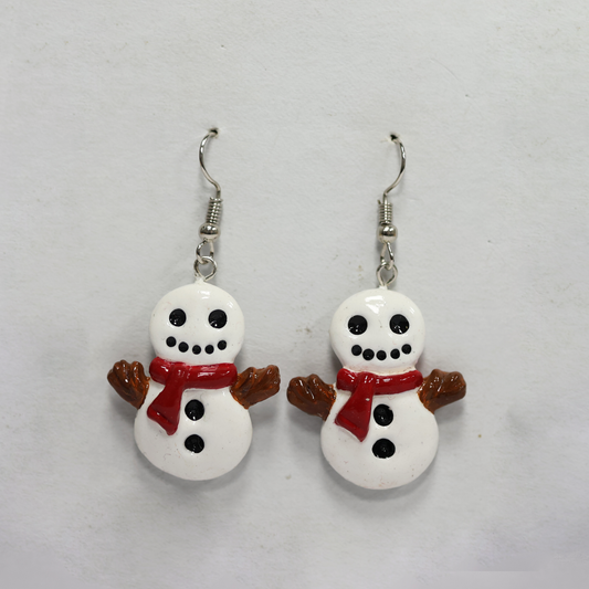 Polymer Clay Snowman Earrings – Christmas Dangle Jewelry –  Handmade Holiday Earrings