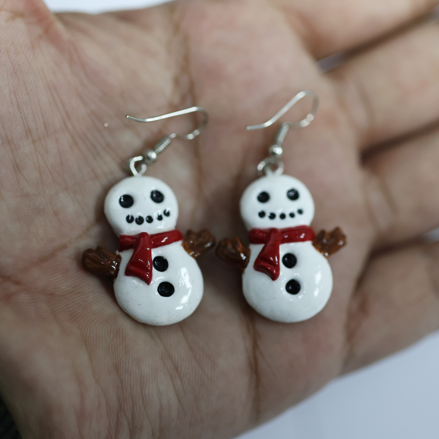 Polymer Clay Snowman Earrings – Christmas Dangle Jewelry –  Handmade Holiday Earrings
