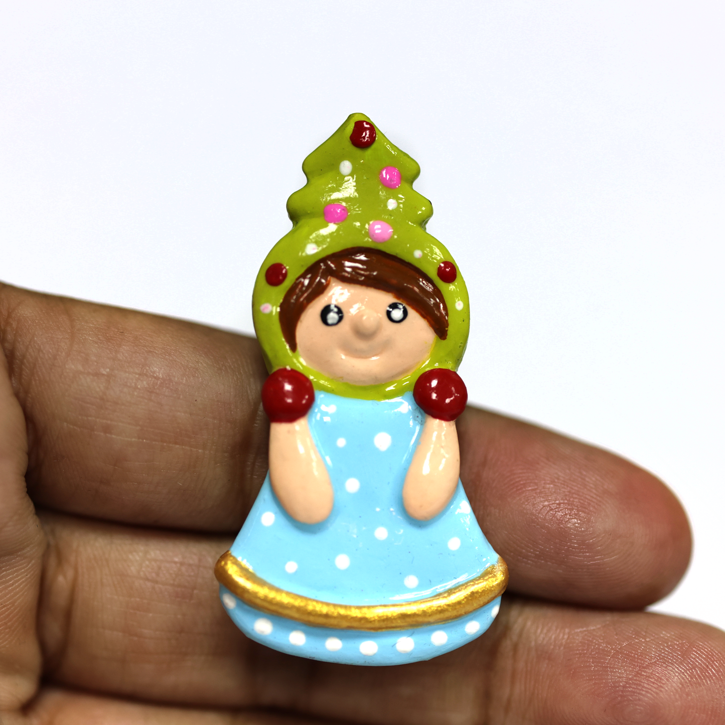 Christmas Figurine Pin – Polymer Clay Holiday Brooch – Christmas Jewelry