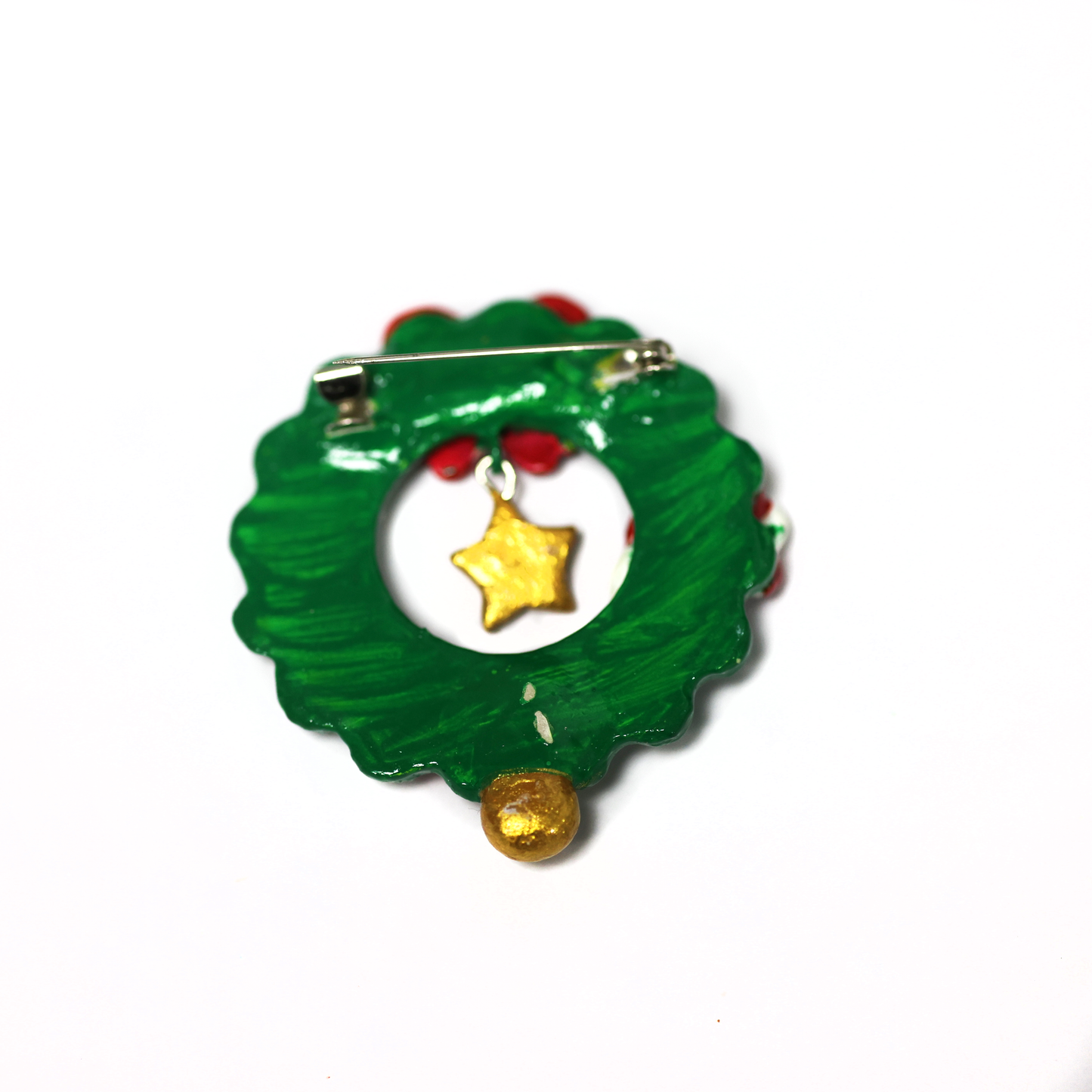 Polymer Clay Miniature Christmas Wreath Pin – Handmade Holiday Decoration Brooch