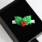 Clay Christmas Hair Clip – Handmade Holly Leaves and Red Berries Alligator Clip