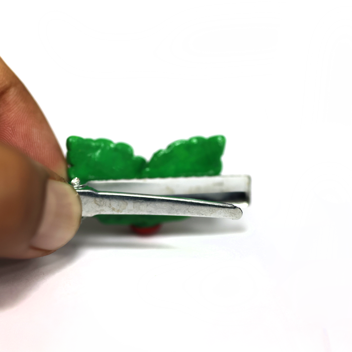 Clay Christmas Hair Clip – Handmade Holly Leaves and Red Berries Alligator Clip