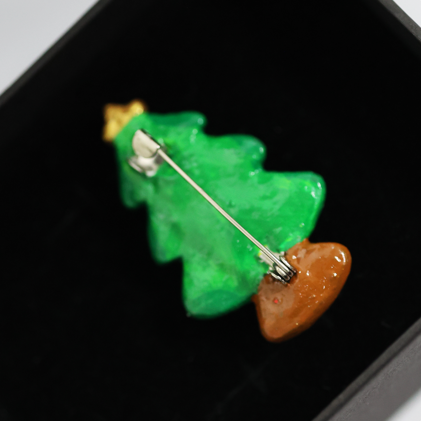 Polymer Clay Christmas Tree Figurine Pin – Handmade Holiday Brooch