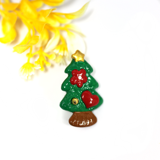 Polymer Clay Christmas Tree Figurine Pin – Handmade Holiday Brooch