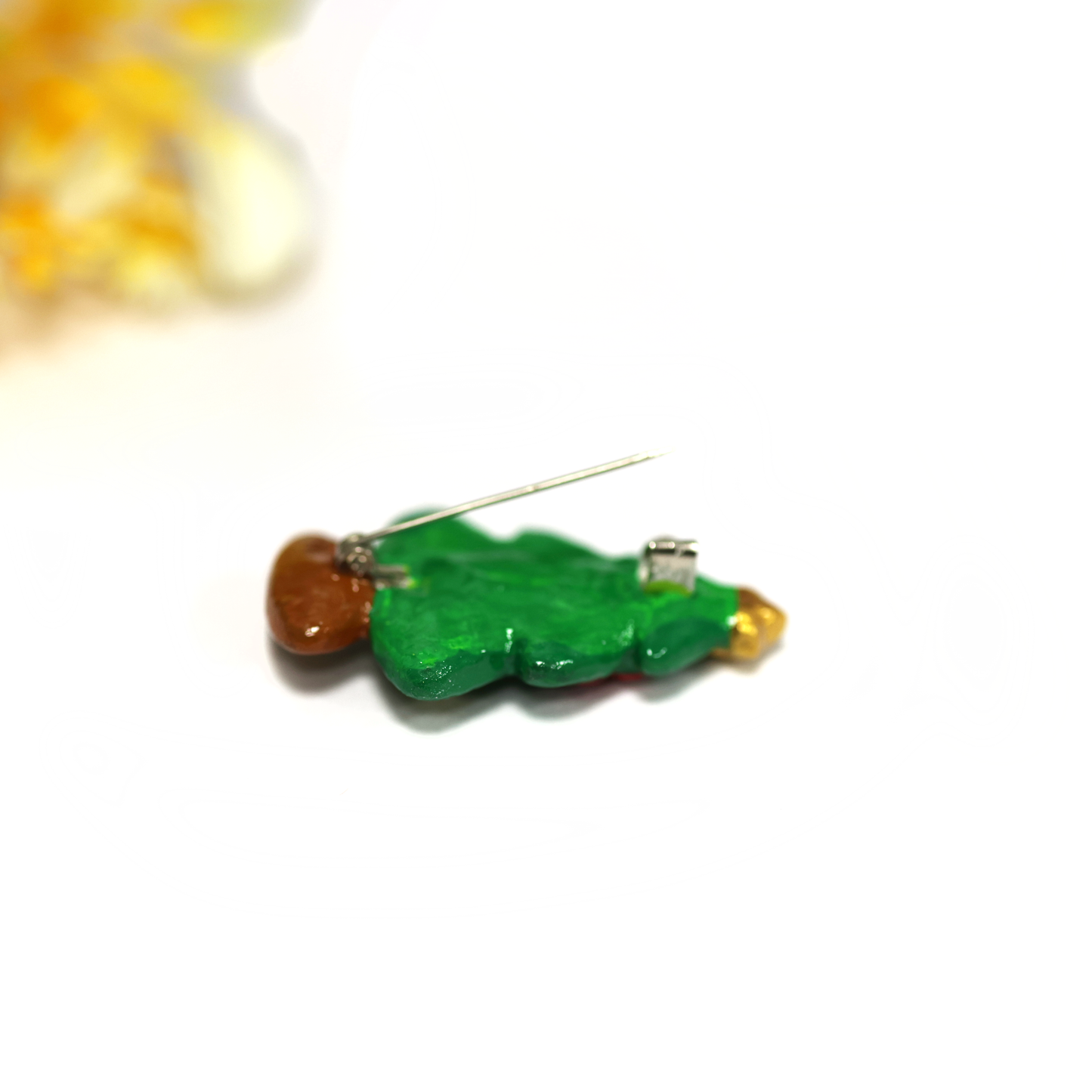 Polymer Clay Christmas Tree Figurine Pin – Handmade Holiday Brooch