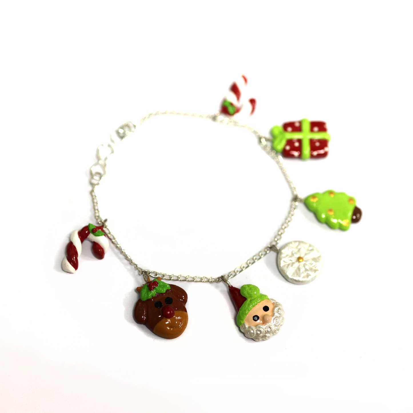 Christmas Charm Bracelet | 8″ Silver Chain with Clay Holiday Charms