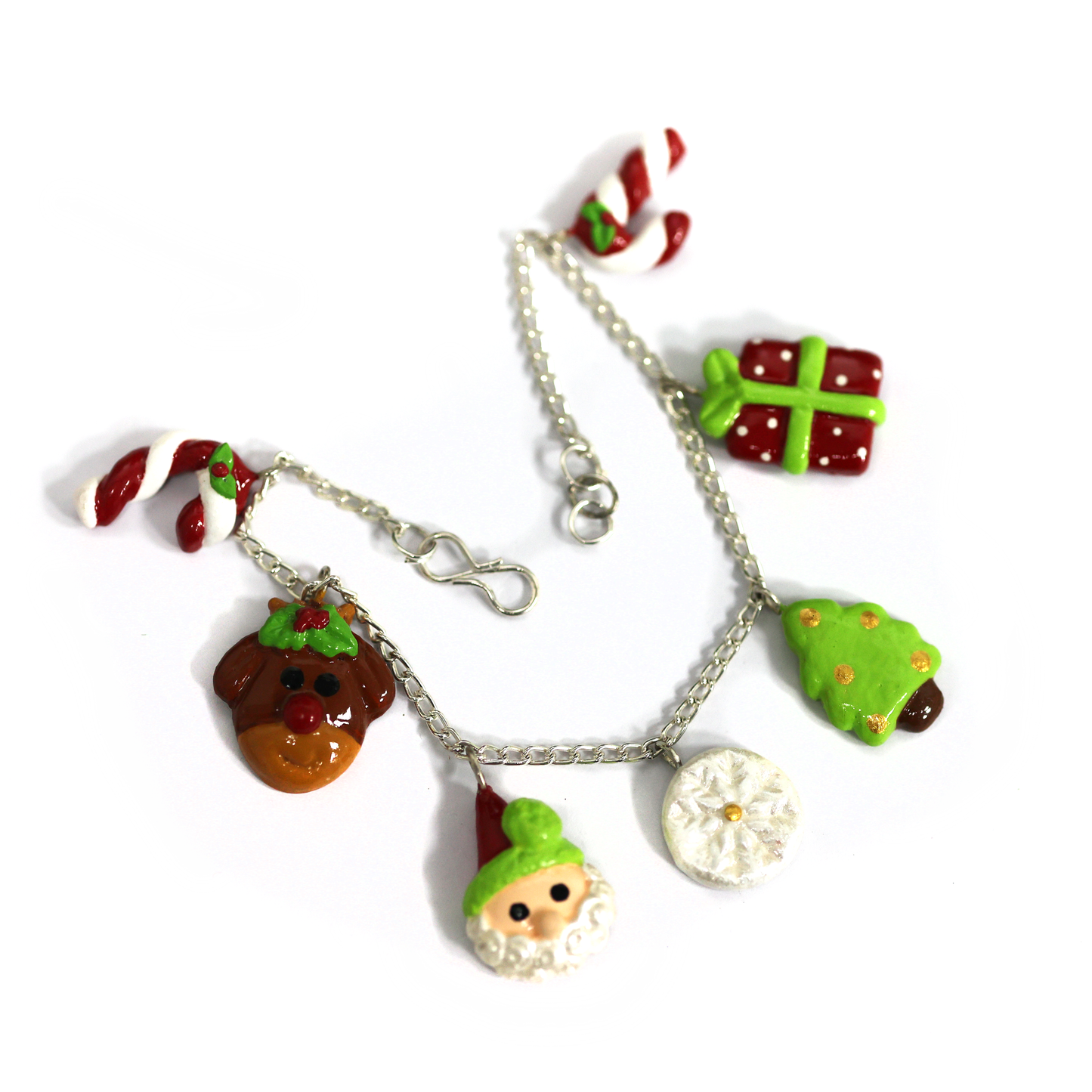 Christmas Charm Bracelet | 8″ Silver Chain with Clay Holiday Charms
