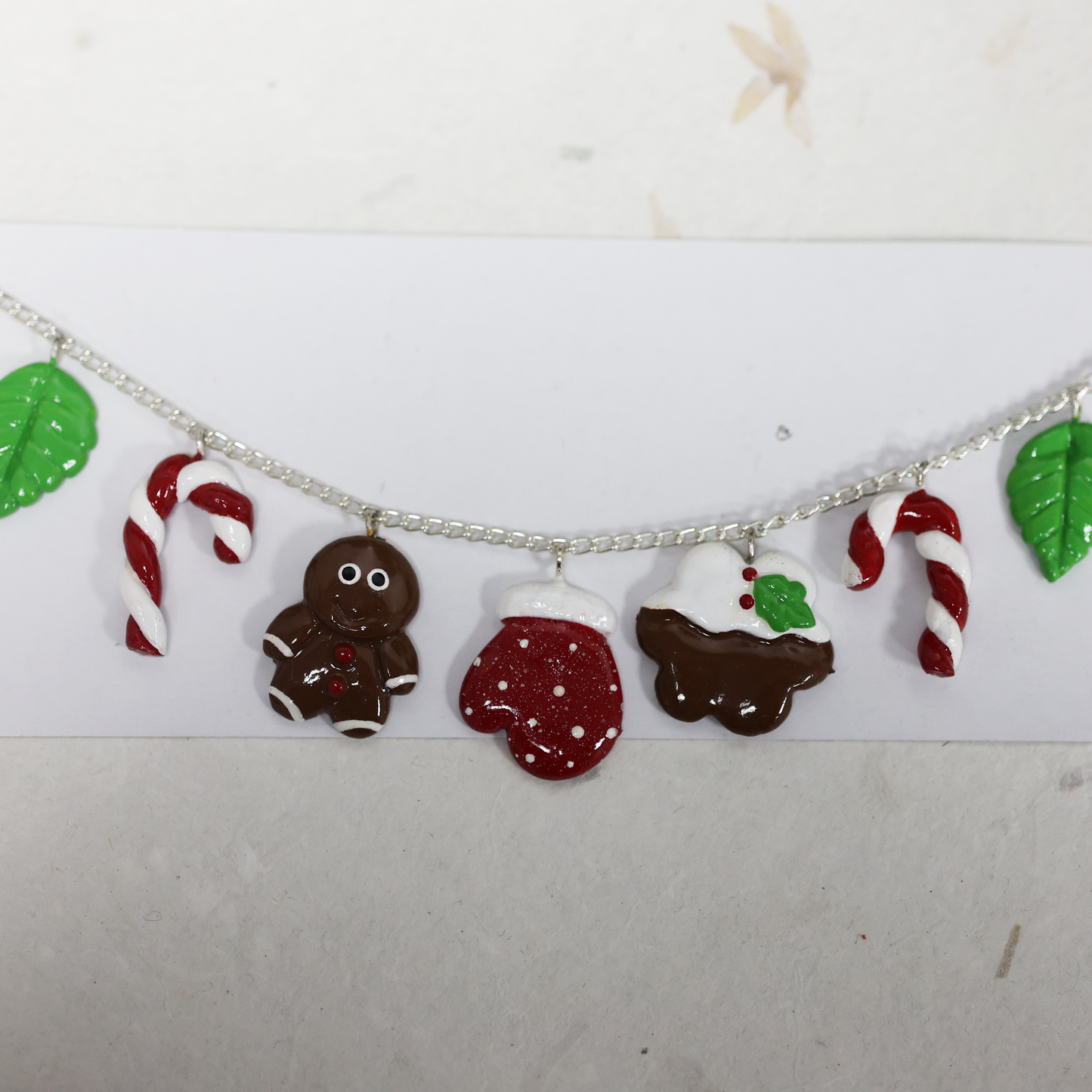 Clay Christmas Charm Bracelet – Handmade 8 Inch Holiday Jewelry Gift for Her