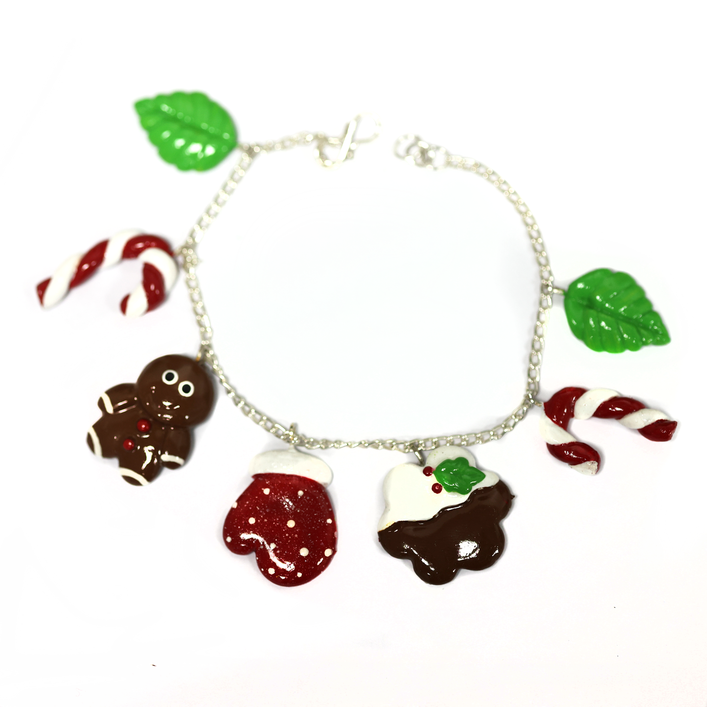 Clay Christmas Charm Bracelet – Handmade 8 Inch Holiday Jewelry Gift for Her
