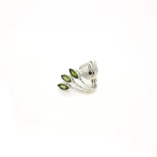 925 Sterling Silver Peridot Peacock Ring