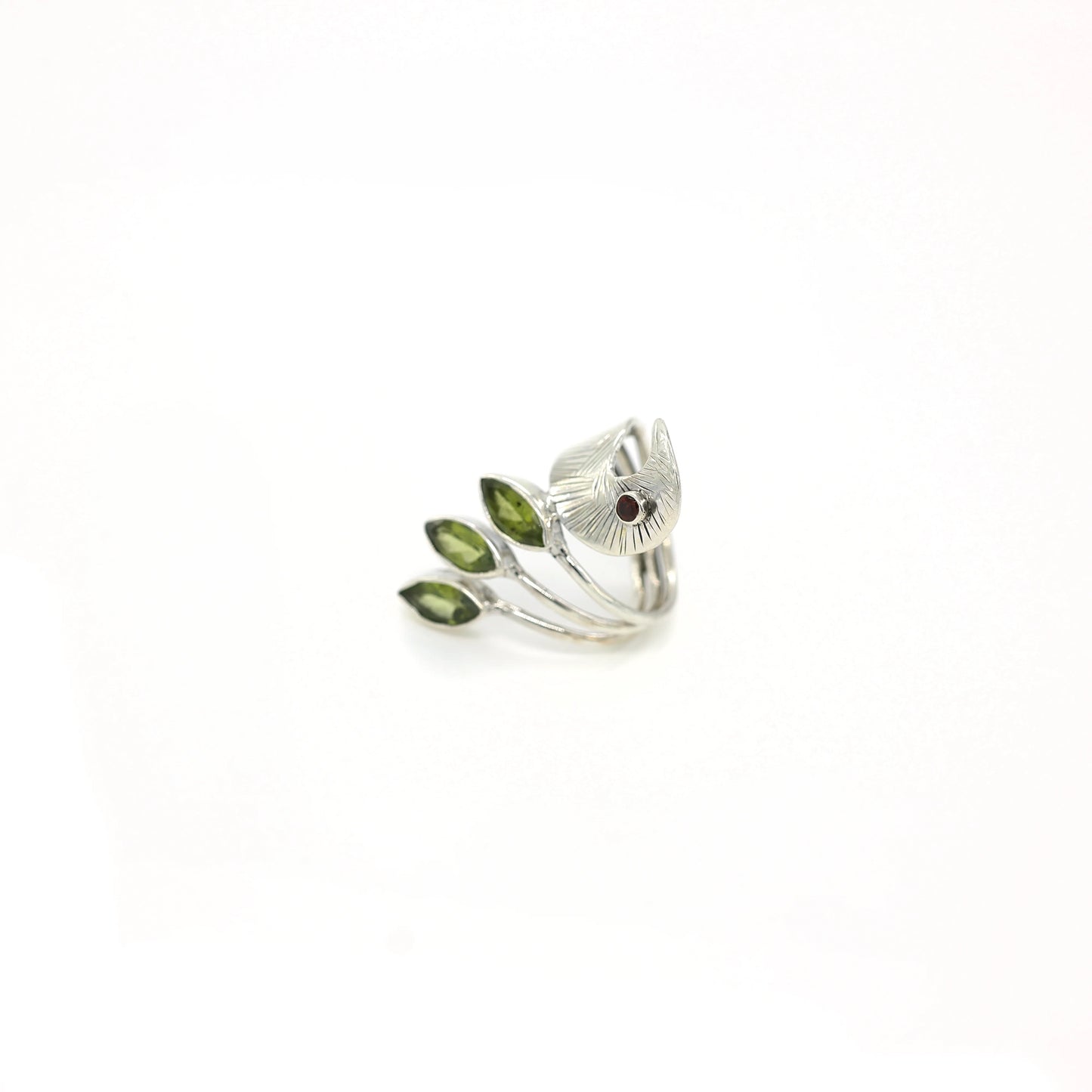 925 Sterling Silver Peridot Peacock Ring