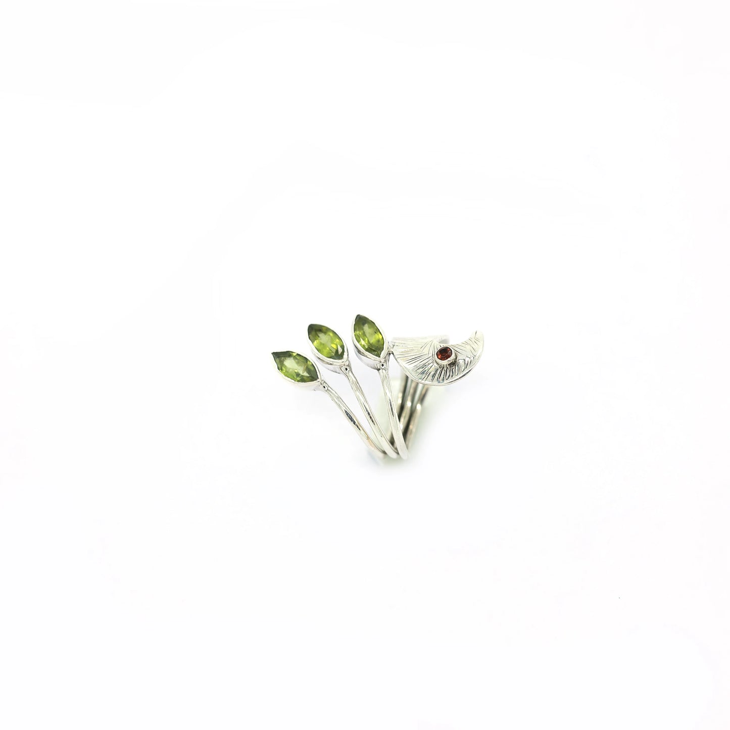 925 Sterling Silver Peridot Peacock Ring