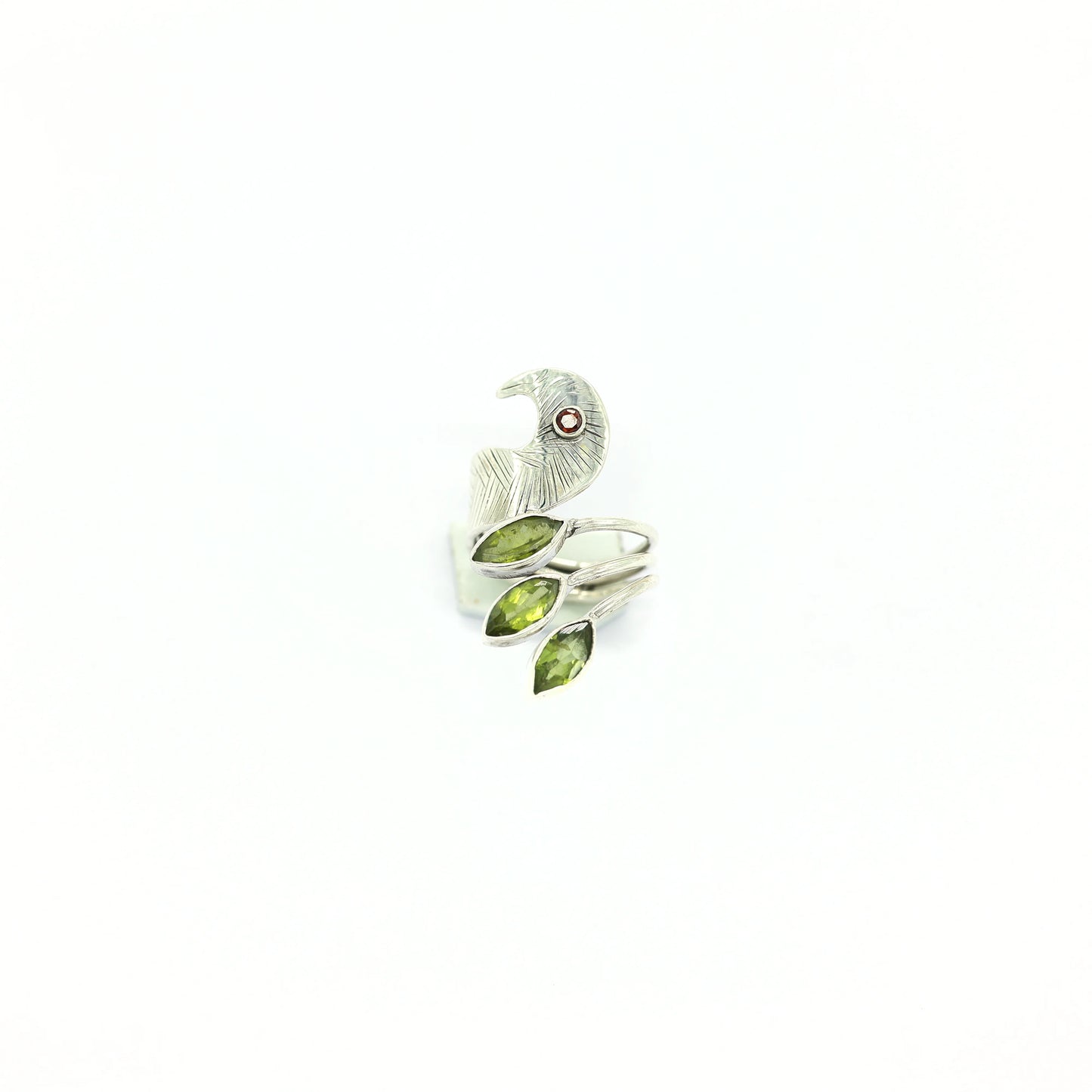 925 Sterling Silver Peridot Peacock Ring