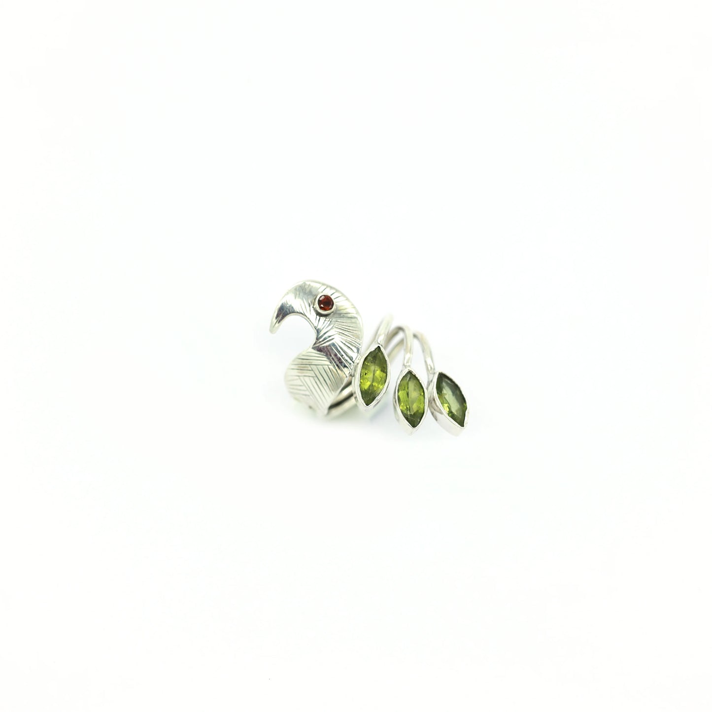 925 Sterling Silver Peridot Peacock Ring