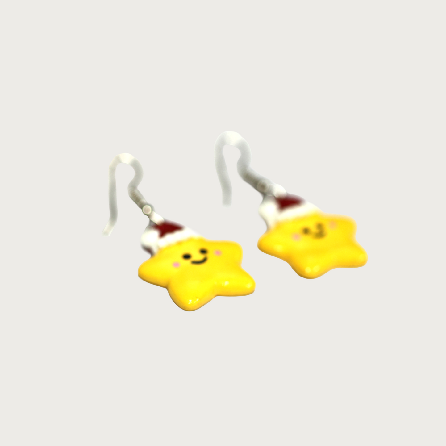Christmas Star Earrings – Handmade Yellow Star with Santa Hat Dangle Jewelry